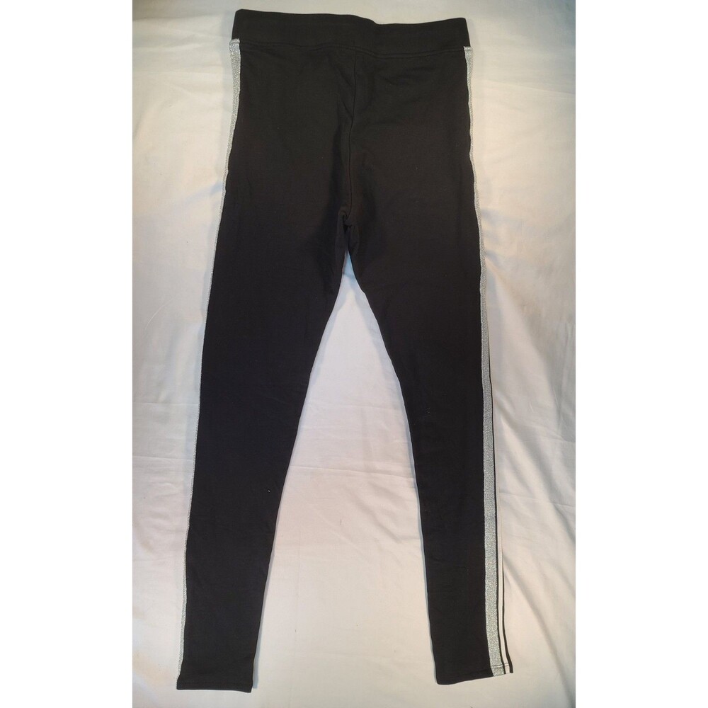 H&M Girls Size 13-14Y Black Leggings Silver Glitter Side Stripe NWT